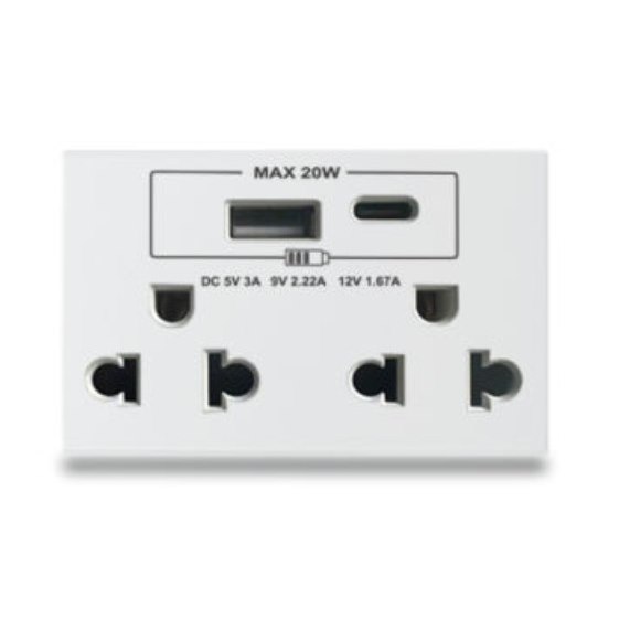 Hạt ổ cắm đôi 3 chấu Type C Grimma G8W series, G8WSK3USB20