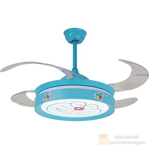Quạt đèn cánh nhựa ABS trong suốt, thân màu xanh Doreamon - công suất 38W - LED 3 CĐ - 30W