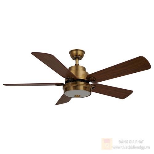 Quạt đèn cánh nhựa ABS vân gỗ, thân màu đồng cổ đường kính 1320mm - công suất 40W - led 3 CĐ - 23W