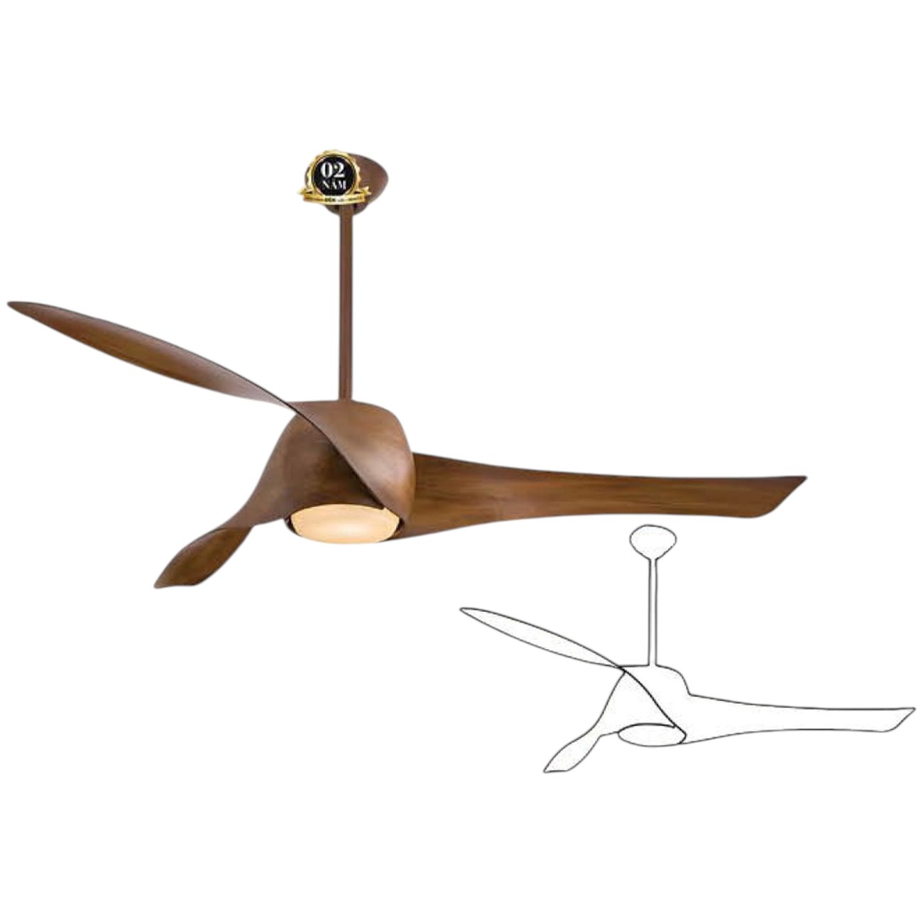 Quạt trần đèn 3 cánh gỗ 355 Decor QT61 Ø132cm