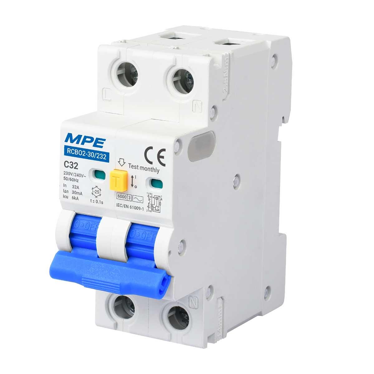 RCBO2, 2 cực, 30mA, 6kA