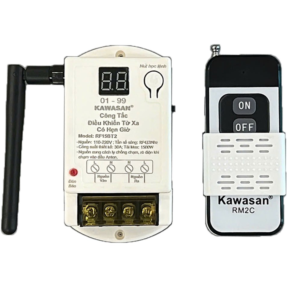 Công tắc điều khiển từ xa có hẹn giờ kèm remote Kawasan RF15BT2-RM2C