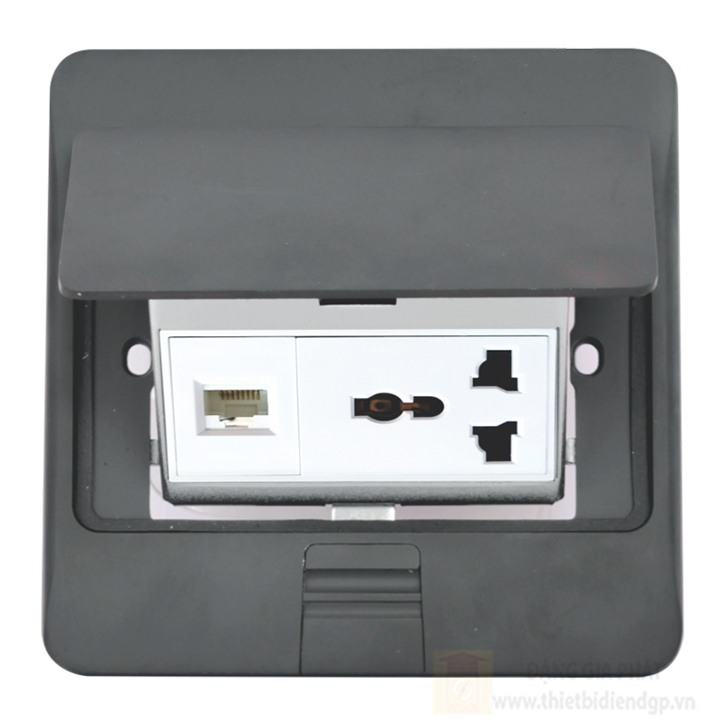 Ổ cắm âm sàn đôi Duhal đa năng + máy tính chống thấm IP44