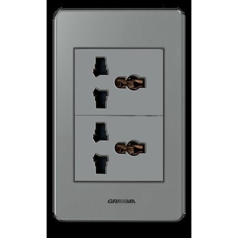 Bộ ổ cắm đôi 3 chấu Grimma, mặt Acrylic xám G7 series G7ACX2SK3