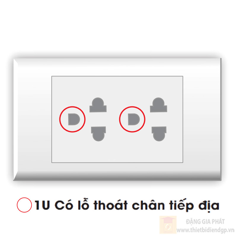 Ổ cắm đôi 2 chấu 16A + lỗ thoát chân tiếp địa LiOA SE18UN
