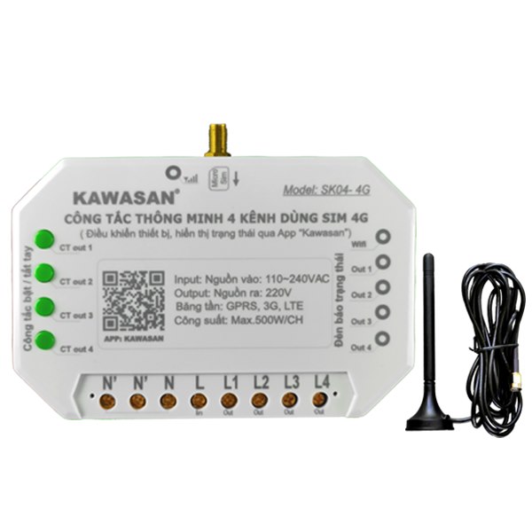 Công tắc thông minh dùng SIM 4G Kawasan SK04-4G