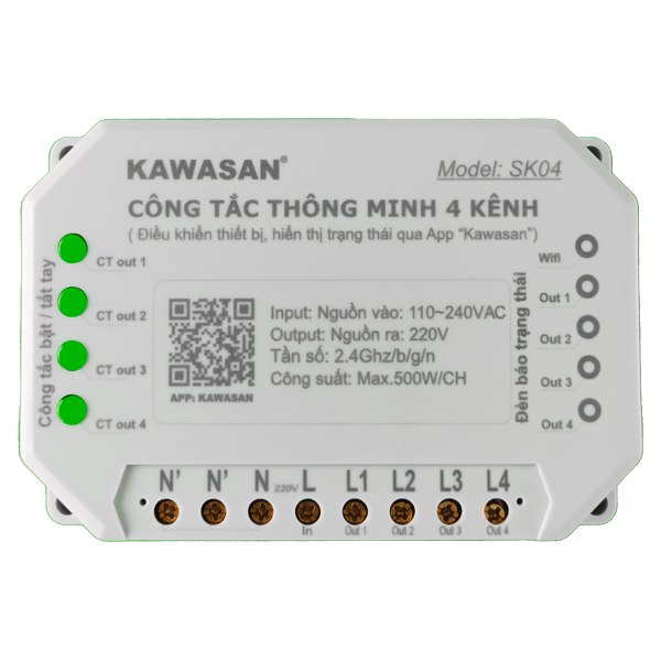 Công tắc điều khiển từ xa 4 kênh Kawasan SK04 500W