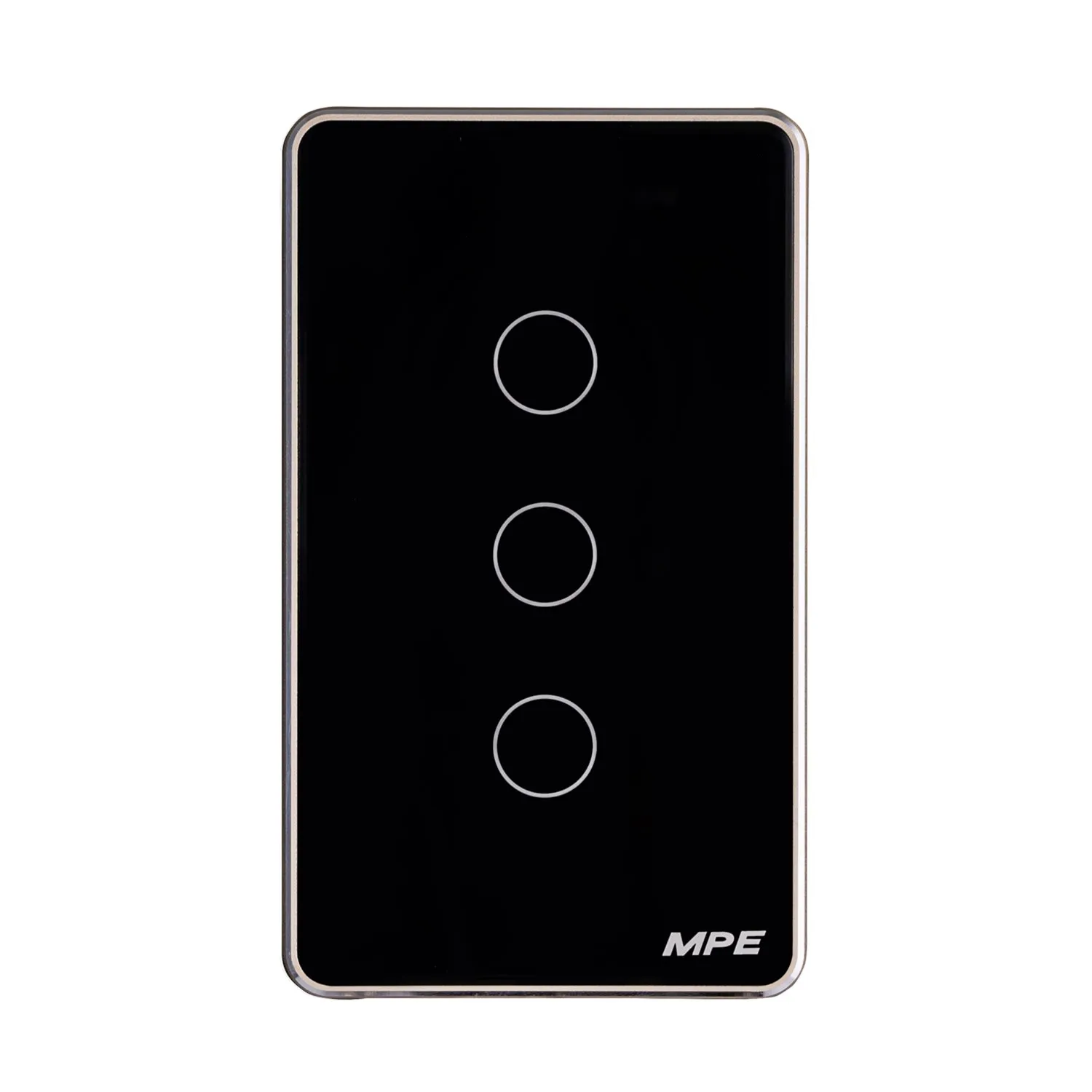 Mặt 3 công tắc MPE thông minh điều khiển Wifi màu đen viền vàng