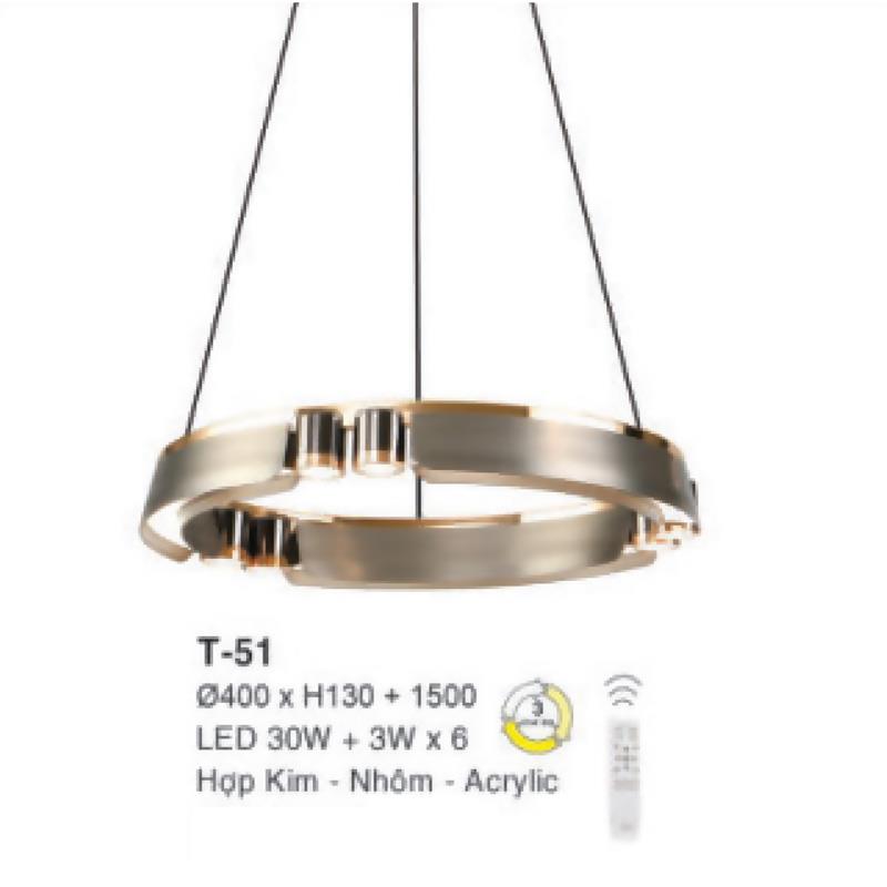 Đèn treo Ø400*H130+1500, LED 30W+3W*6, hợp kim - nhôm - Acrylic