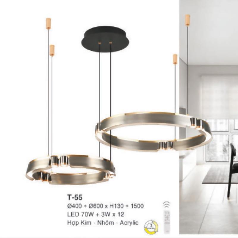 Đèn treo Ø400 + Ø600*H130+1500, LED 70W+3W*12, hợp kim - nhôm - Acrylic