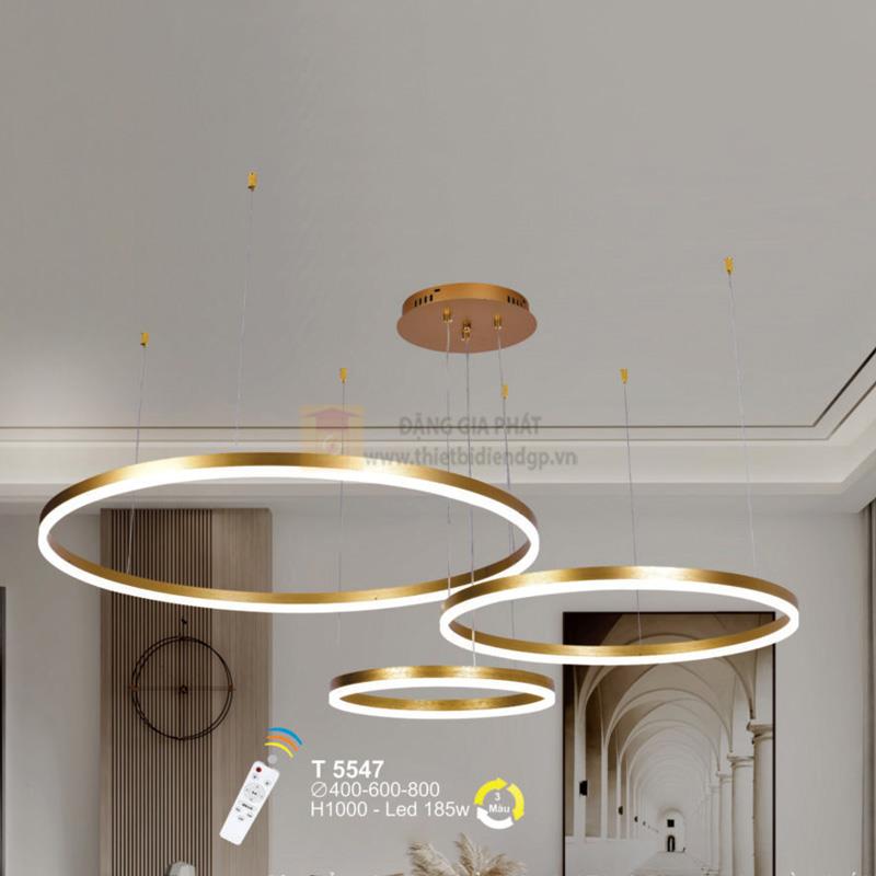 Đèn treo trang trí Led 185W vỏ vàng - Ø400-600-800*H1000 - 3 màu ánh sáng - có remote