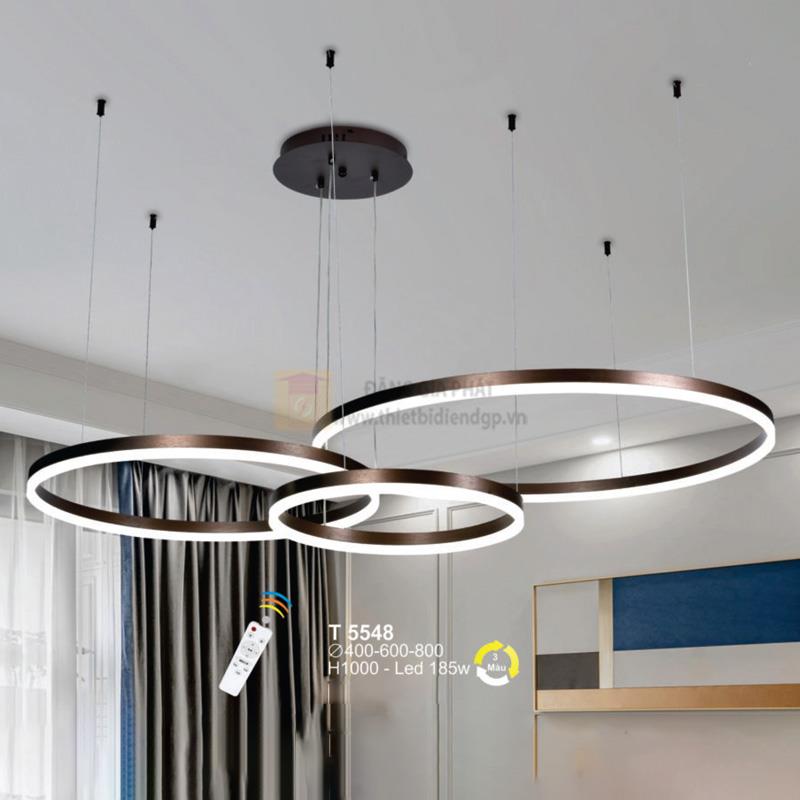 Đèn treo trang trí Led 185W vỏ nâu - Ø400-600-800*H1000 - 3 màu ánh sáng - có remote