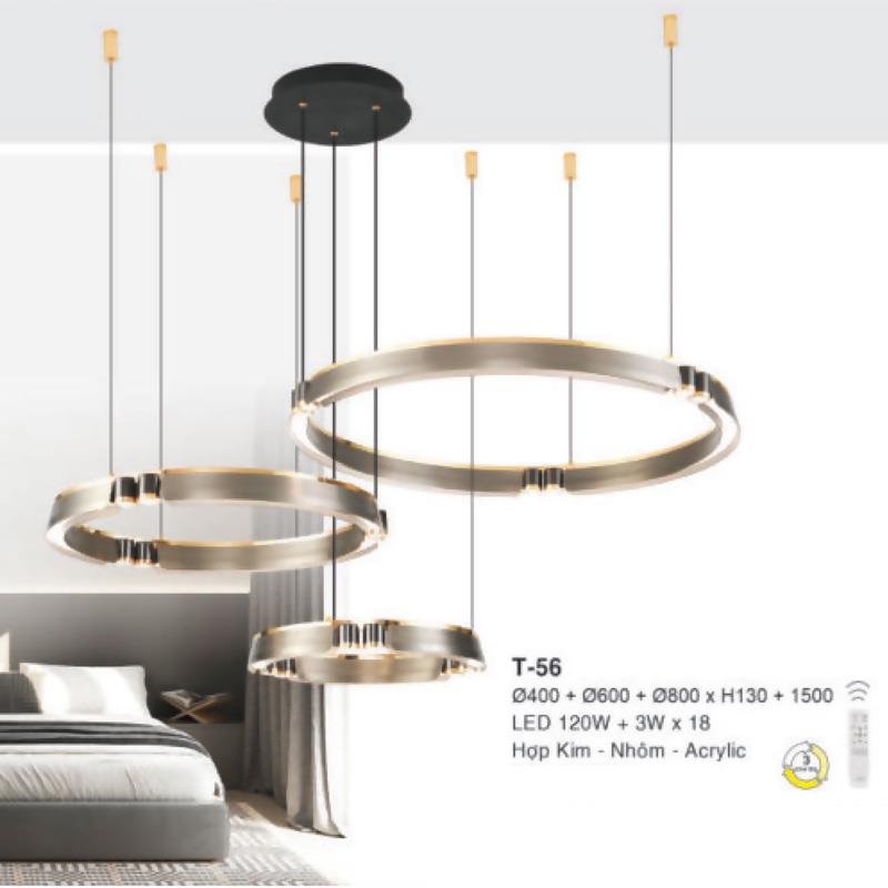 Đèn treo Ø400 + Ø600 + Ø800*H130+1500, LED 120W+3W*18, hợp kim - nhôm - Acrylic