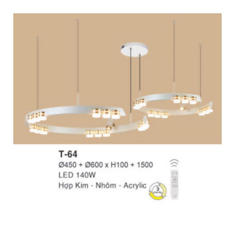 Đèn treo Ø450 + Ø600 x H100 + 1500 LED 140W Hợp Kim - Nhôm - Acrylic