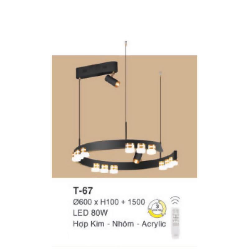 Đèn treo Ø600 x H100 + 1500 LED 80W Hợp Kim - Nhôm - Acrylic