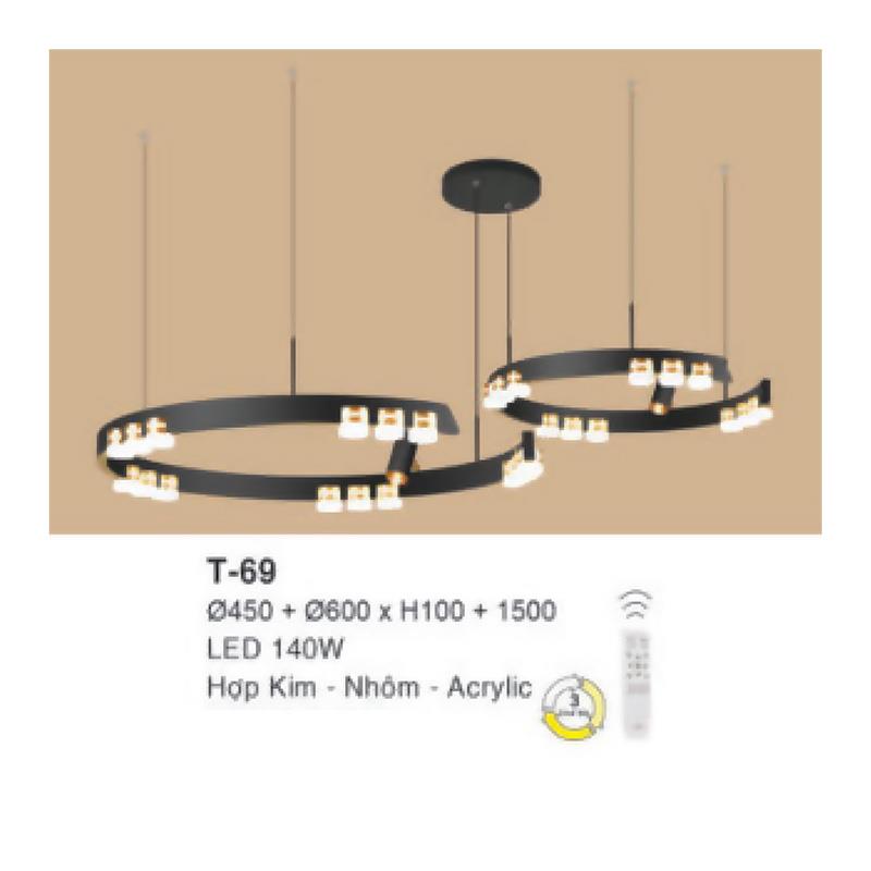 Đèn treo Ø450 + Ø600 x H100 + 1500 LED 140W Hợp Kim - Nhôm - Acrylic