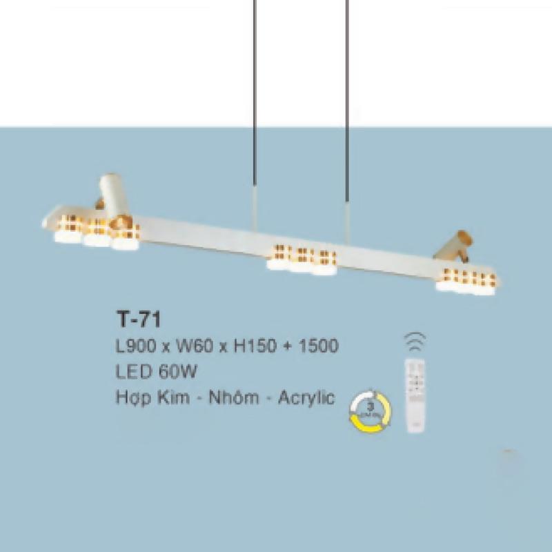 Đèn treo L900 x W60xH150+1500, LED 60W - Hợp Kim - Nhôm - Acrylic