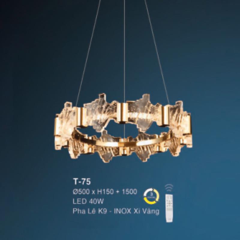 Đèn treo Ø500 xH150+1500 LED 40W Pha Lê K9 - INOX Xi Vàng