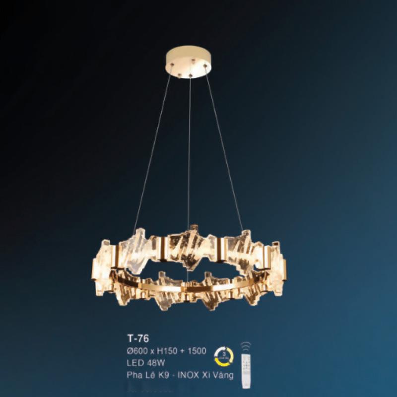 Đèn treo Ø600 x H150 + 1500 LED 48W Pha Lê K9 - INOX Xi Vàng