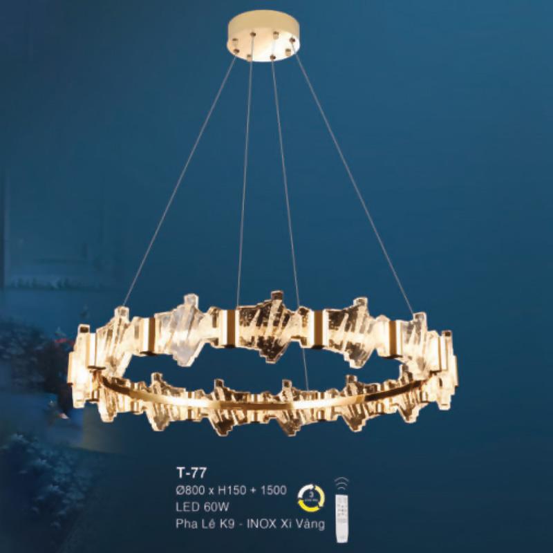 Đèn treo Ø800 x H150 + 1500 LED 60W Pha Lê K9 - INOX Xi Vang