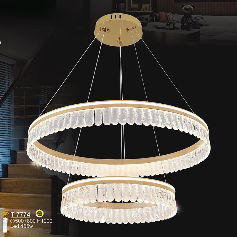 Đèn treo trang trí LED 455W - Ø500+800*H1200 - 3 màu ánh sáng