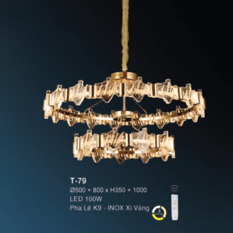 Đèn treo Ø500 + 800 x H350 + 1000 LED 100W Pha Lê K9 - INOX Xi Vàng