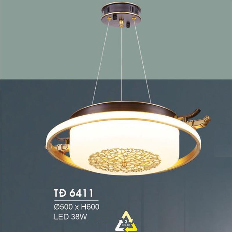 Đèn treo đồng Ø500*H600 - LED 38W, ánh sáng 3 chế độ