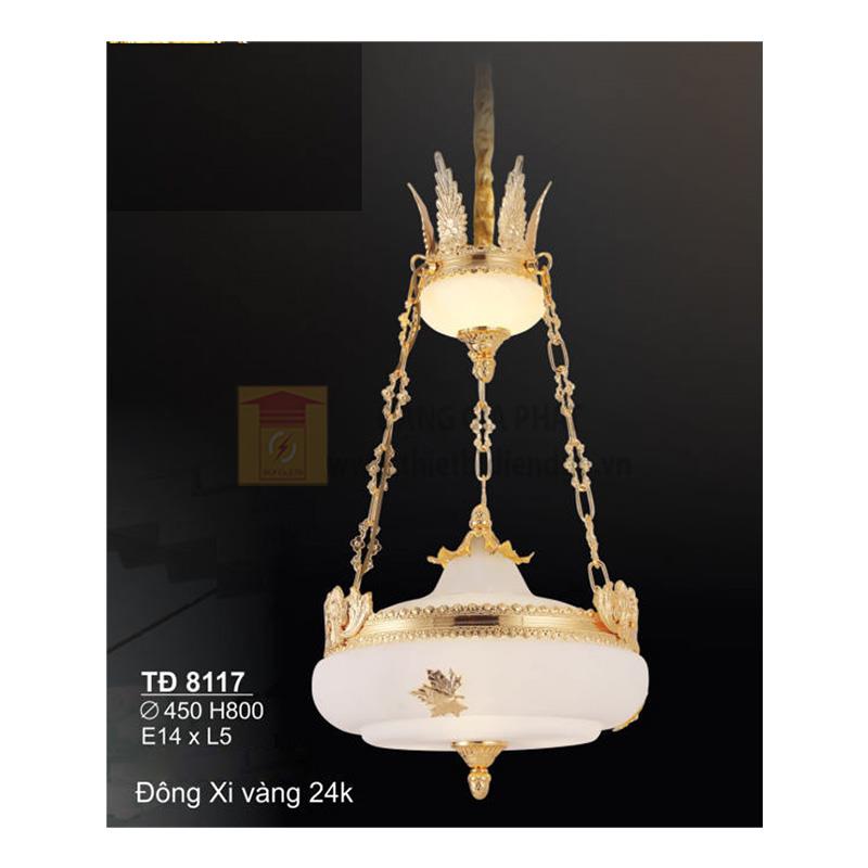 Đèn treo Đồng Xi Vàng 24K - E14*L5 - Ø450*H800