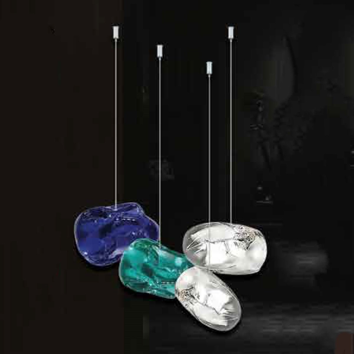 Đèn thả hiện đại L40 dây 3M - vỏ Trong & vỏ màu Xanh