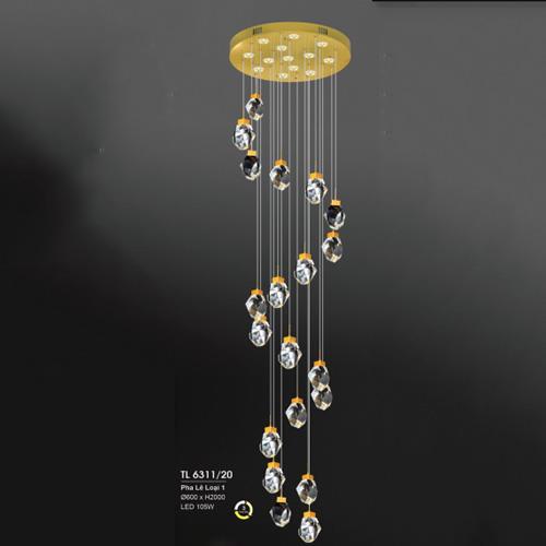 Đèn thả trần Pha lê Ø600*H2000, LED 105W