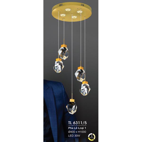 Đèn thả trần Pha lê Ø400*H1000, LED 30W