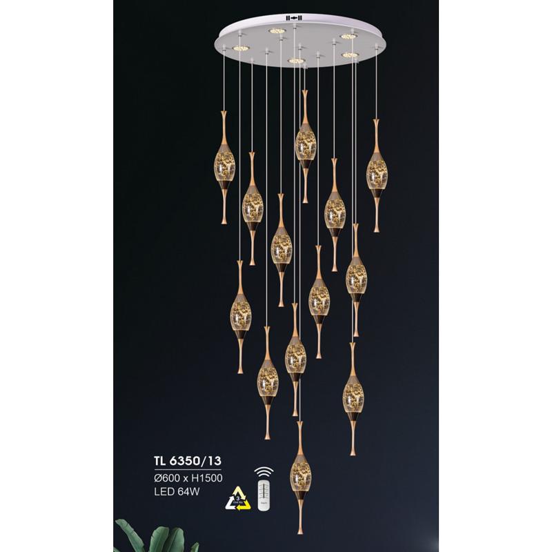 Đèn treo led trang trí Ø600*H1500 - LED 64W, ánh sáng 3 chế độ