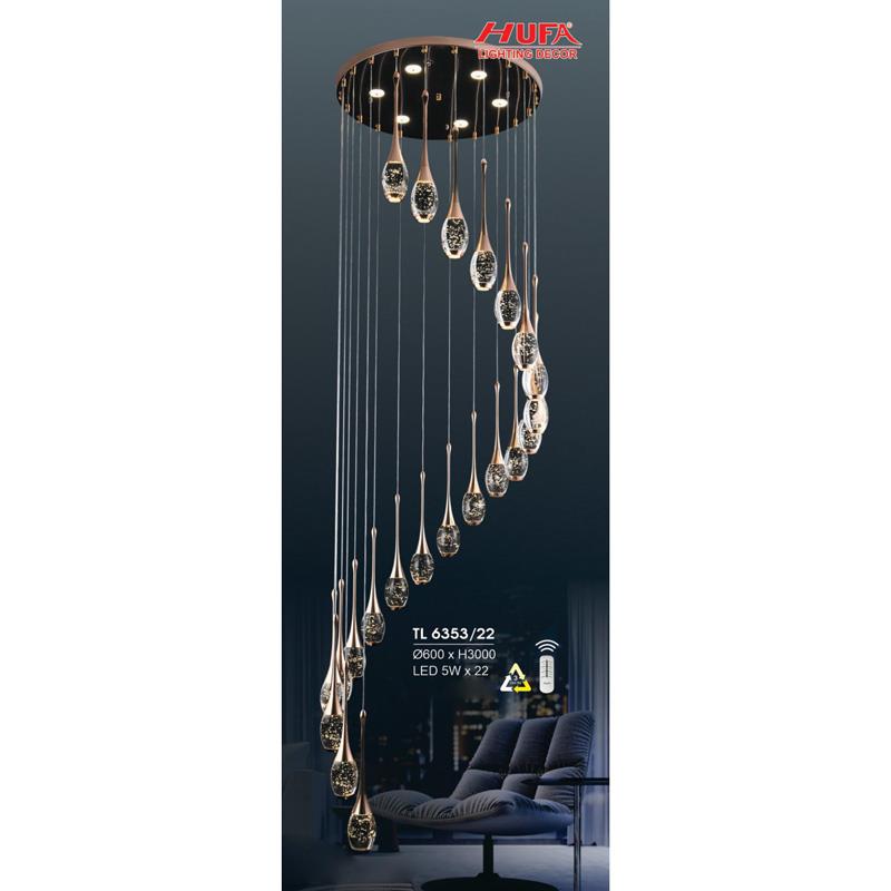 Đèn treo led trang trí Ø600*H3000 - LED 5W*22, ánh sáng 3 chế độ