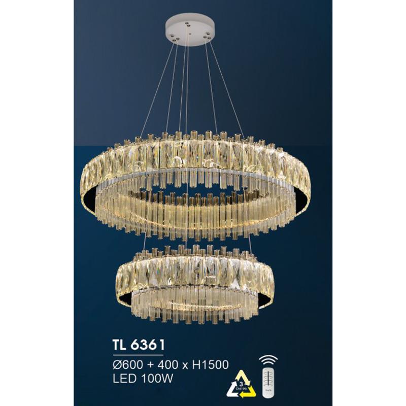 Đèn treo led trang trí Ø600+400*H1500 - LED 100W, ánh sáng 3 chế độ