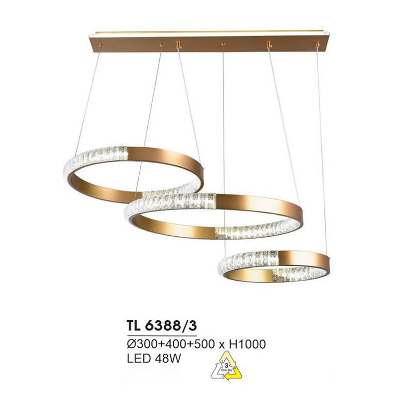 Đèn treo led trang trí Ø300+400+500*H1000 - LED 48W, ánh sáng 3 chế độ