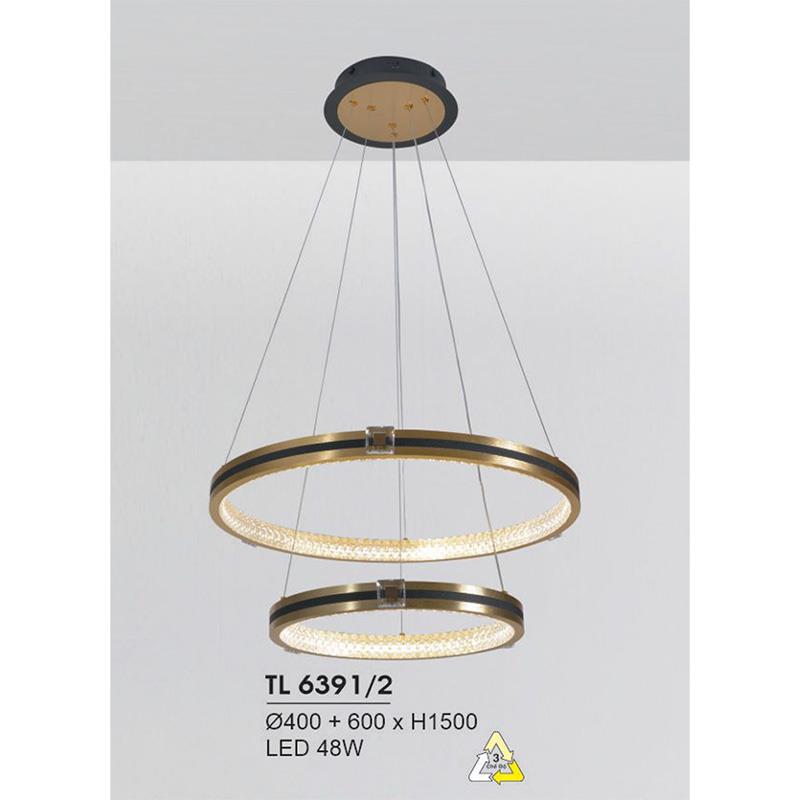 Đèn treo led trang trí Ø400+600*H1500 - LED 48W, ánh sáng 3 chế độ