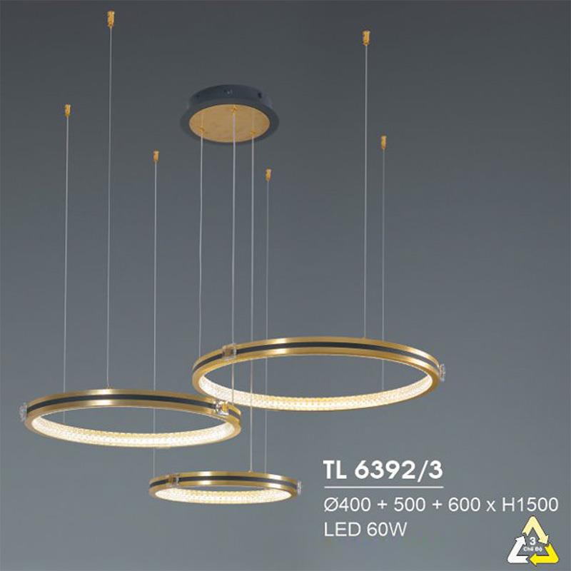 Đèn treo led trang trí Ø400+500+600*H1500 - LED 60W, ánh sáng 3 chế độ