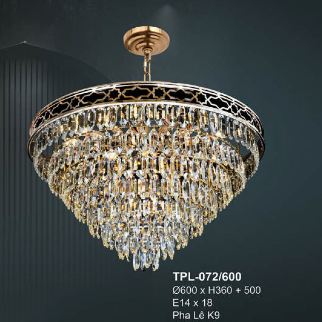 Đèn chùm pha lê Andora Ø600 x H360 + 500 E14 x 18 Pha Lê K9