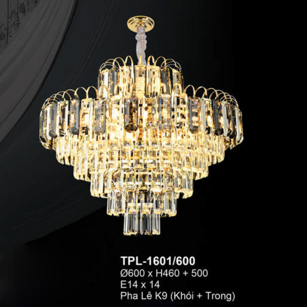 Đèn chùm pha lê Andora Ø600 x H460 + 500 E14 x 14 Pha Lê K9 (Khoi + Trong)
