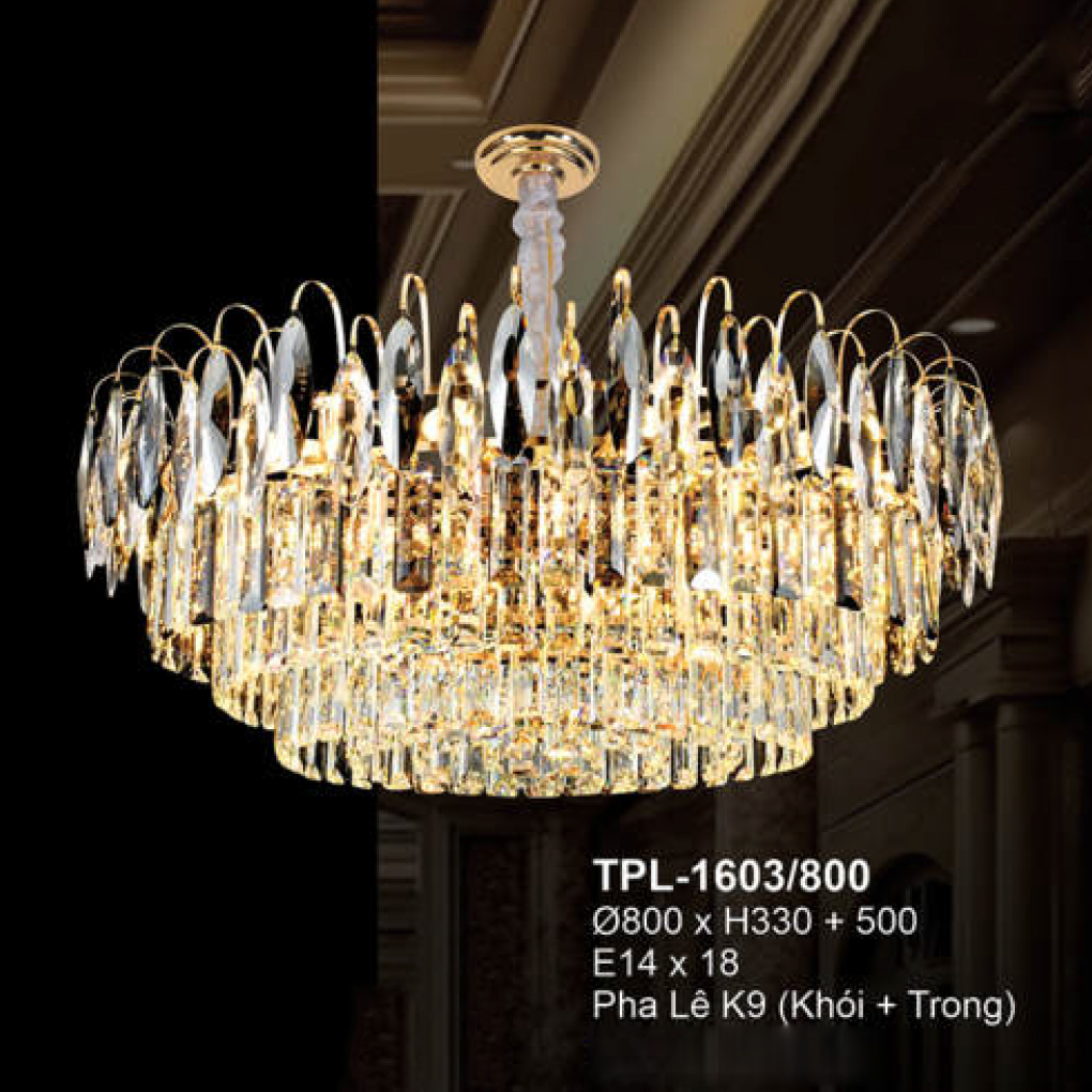 Đèn chùm pha lê Andora Ø800*H330+500 E14*18 Pha Lê K9 (Khói + Trong)