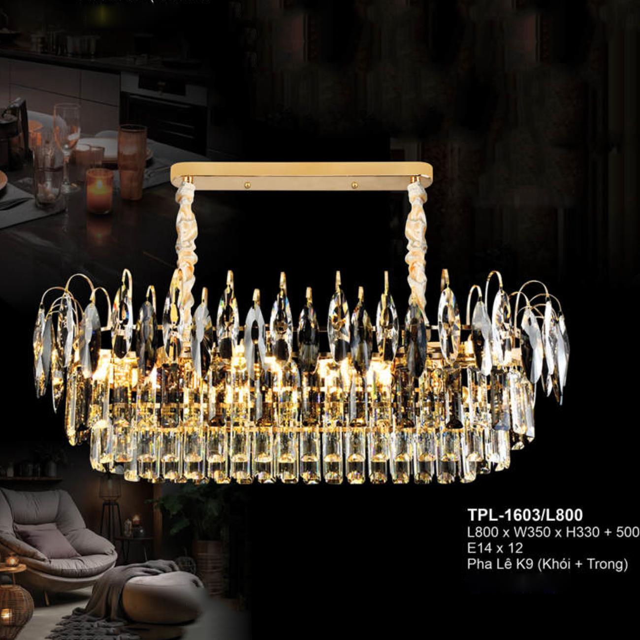Đèn chùm pha lê Andora L800*W350*H330+500 E14*12 Pha Lê K9 (Khói + Trong)