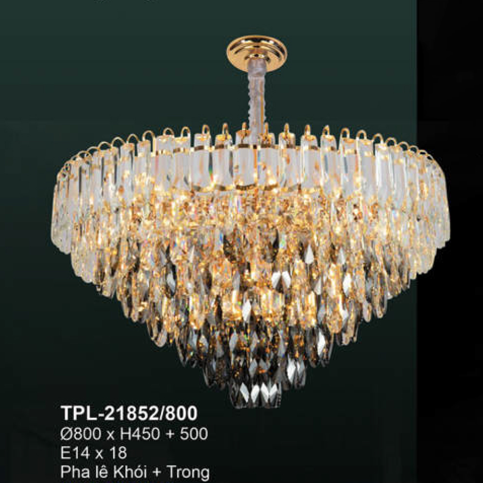 Đèn chùm pha lê Andora Ø800*H450+500 E14*18 Pha lê (Khói + Trong)