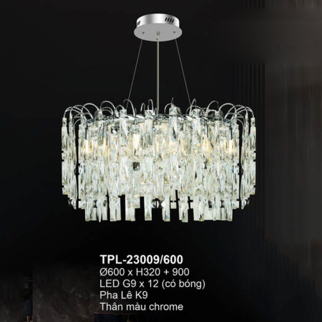 Đèn thả chùm pha lê Andora Ø600*H320 + 900 LED G9*12 (co bóng) Pha Lê K9 Thân màu chrome