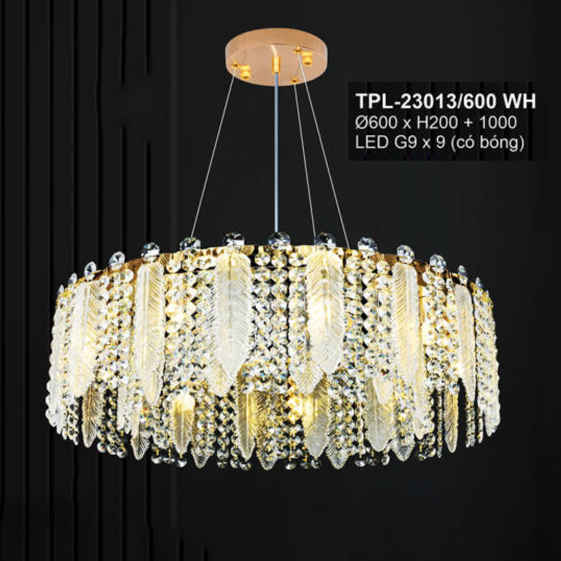 Đèn thả chùm pha lê Andora Ø600*H200+1000 LED G9*9 (có bóng)
