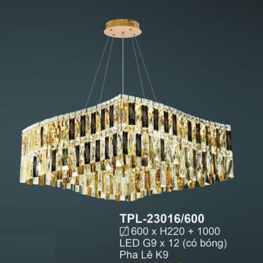 Đèn thả chùm pha lê vuông Andora Ø600 x H220 + 1000 LED G9 x 12 (có bóng) Pha Lê K9