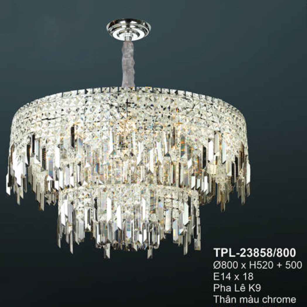 Đèn chùm pha lê Andora Ø800*H520+500 E14*18 Pha Lê K9 Thân màu chrome