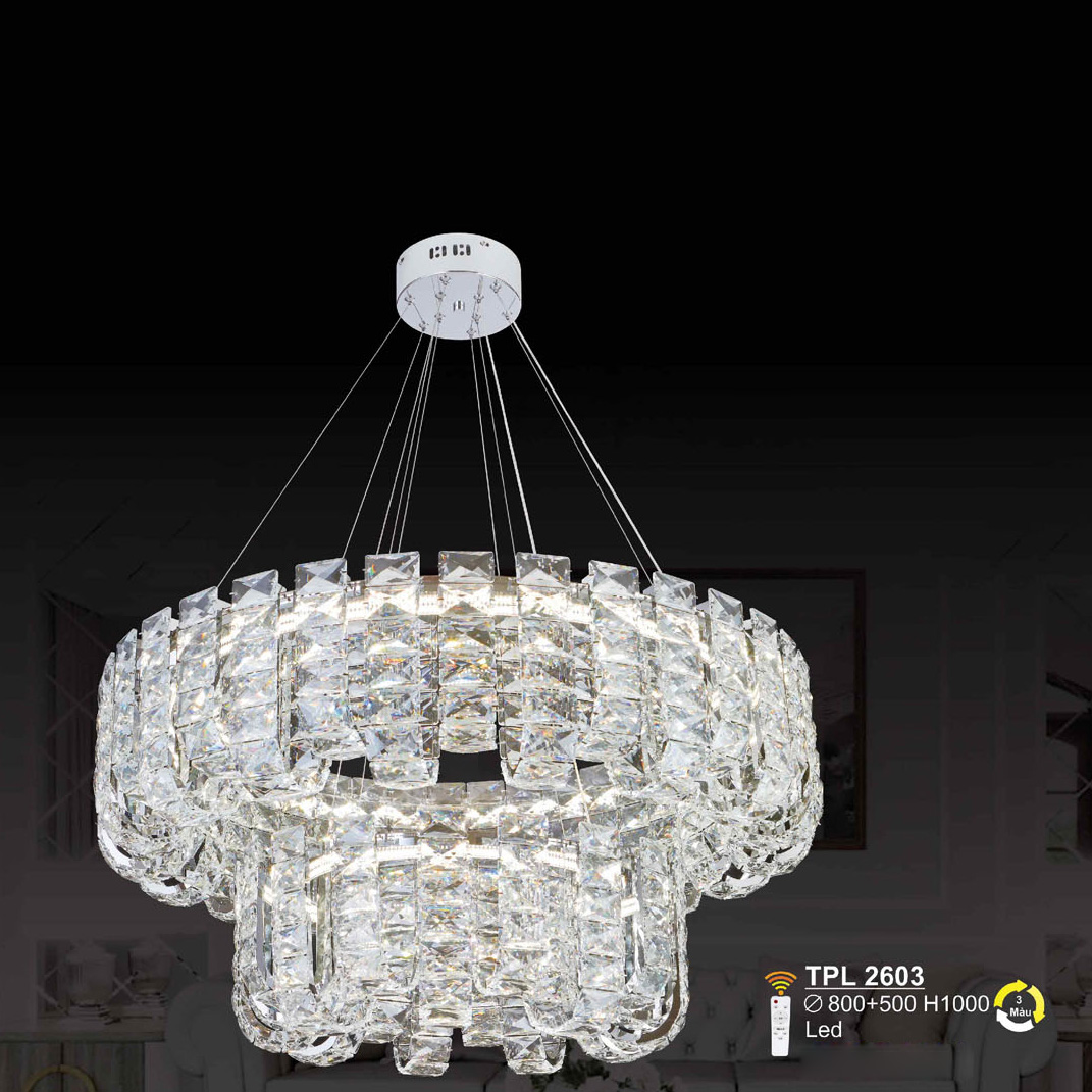 Đèn treo pha lê SANO Ø800+500*H1000 - LED 3 màu