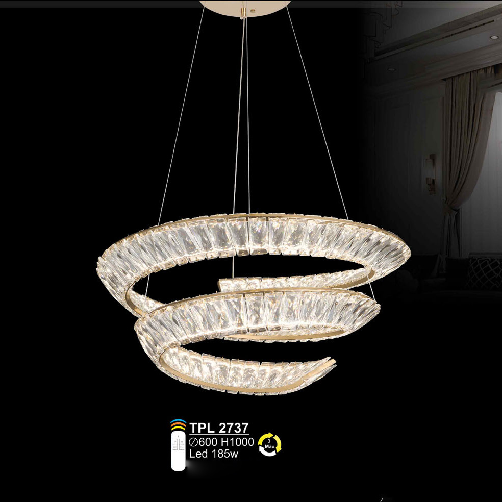 Đèn treo pha lê SANO LED 185W - Ø600*H1000 - 3 màu ánh sáng