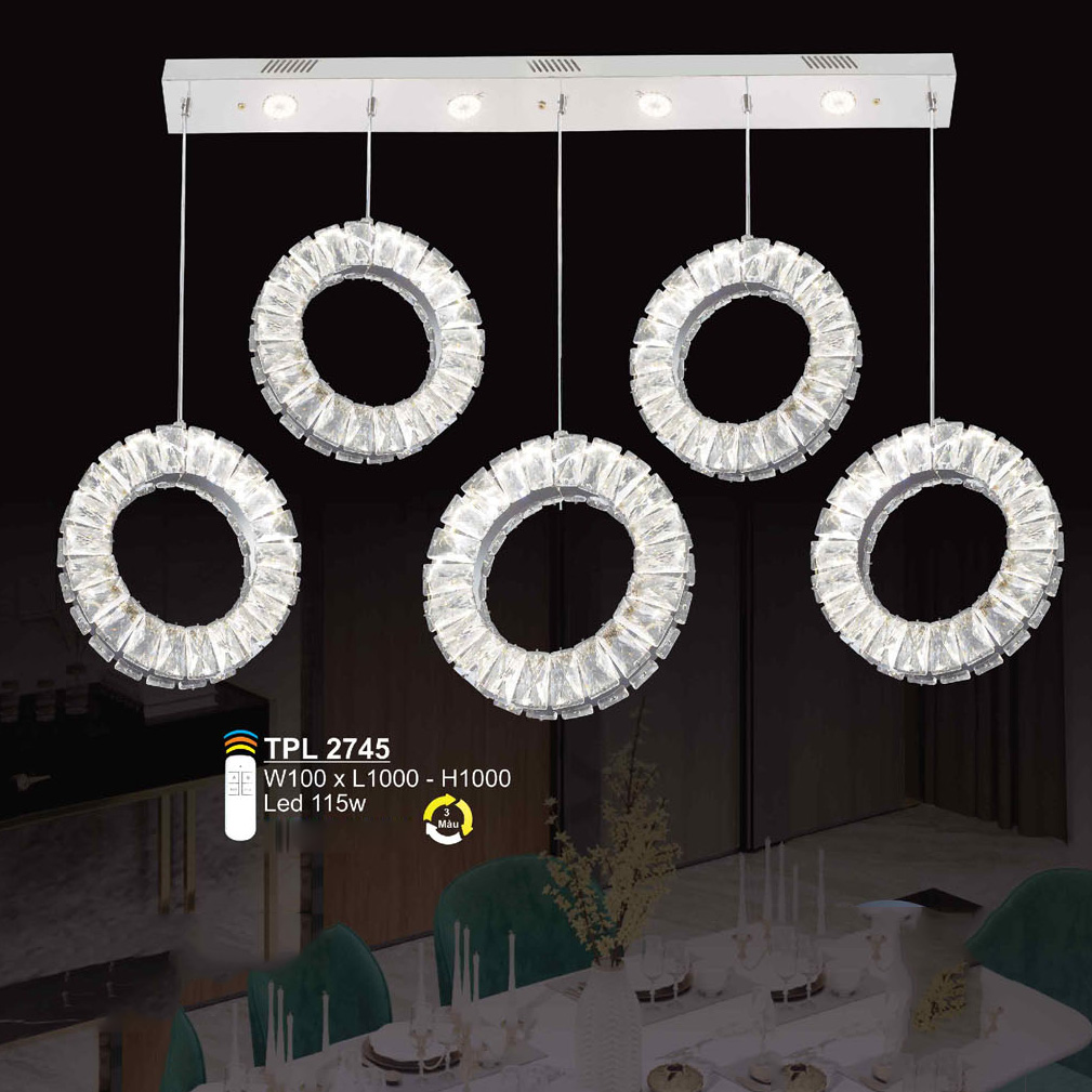 Đèn treo pha lê SANO LED 115W - W100*L1000*H1000 - 3 màu ánh sáng