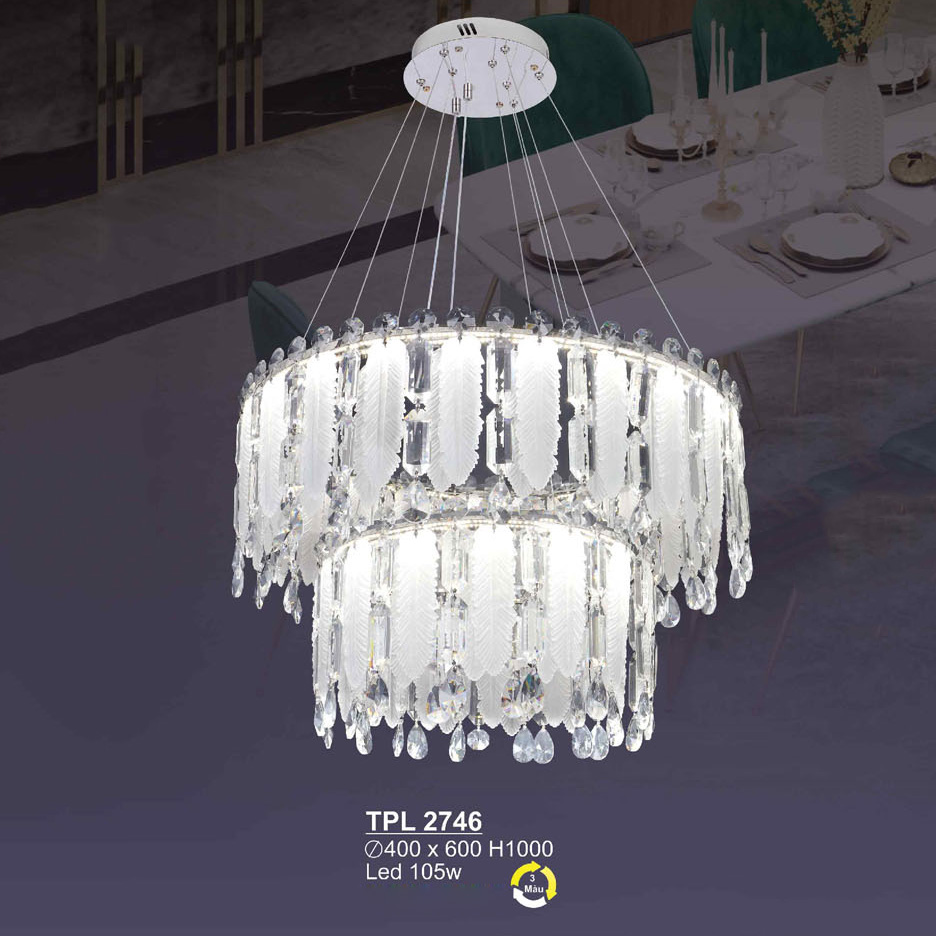Đèn treo pha lê SANO LED 105W - Ø400*600*H1000 - 3 màu ánh sáng